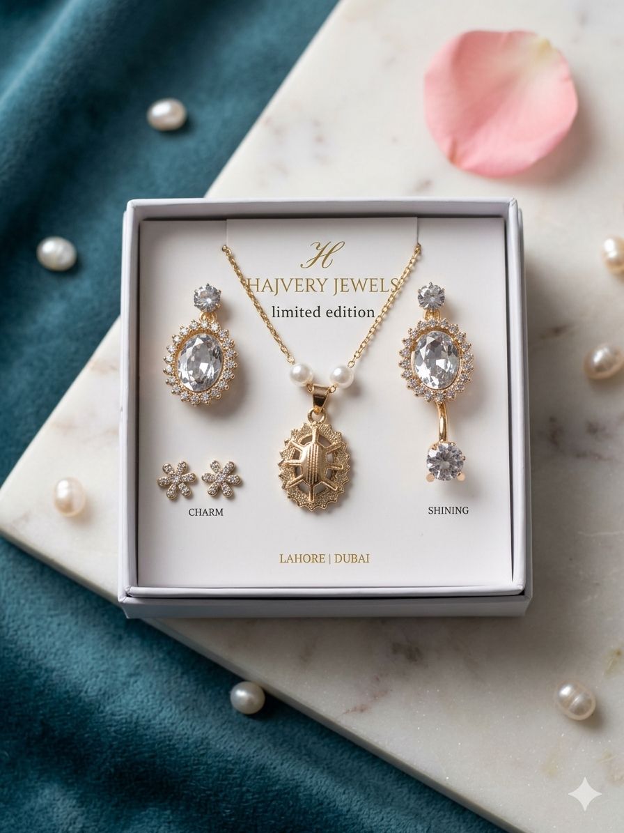Royal Pearl & Crystal Jewelry Set – Limited Edition Gold-Plated 5-Piece Collection