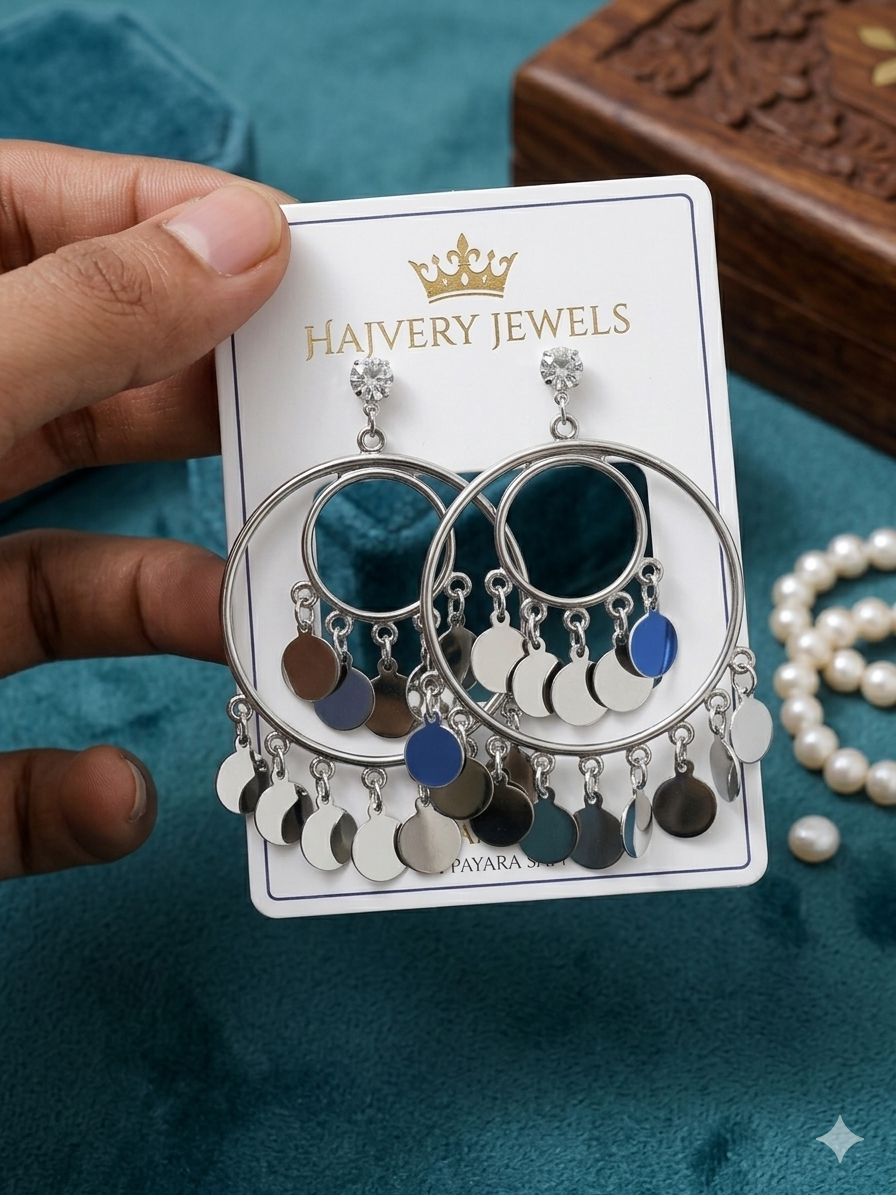 Silver Moonlight Chandelier Earrings – Multi-Layered Bohemian Hoop Drops