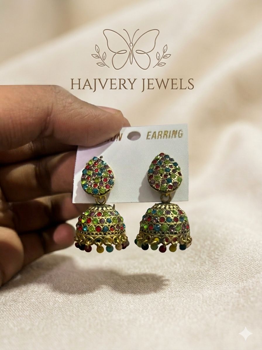 Vibrant Multicolor Meenakari Jhumkas – Ethnic Gold-Plated Teardrop Earrings